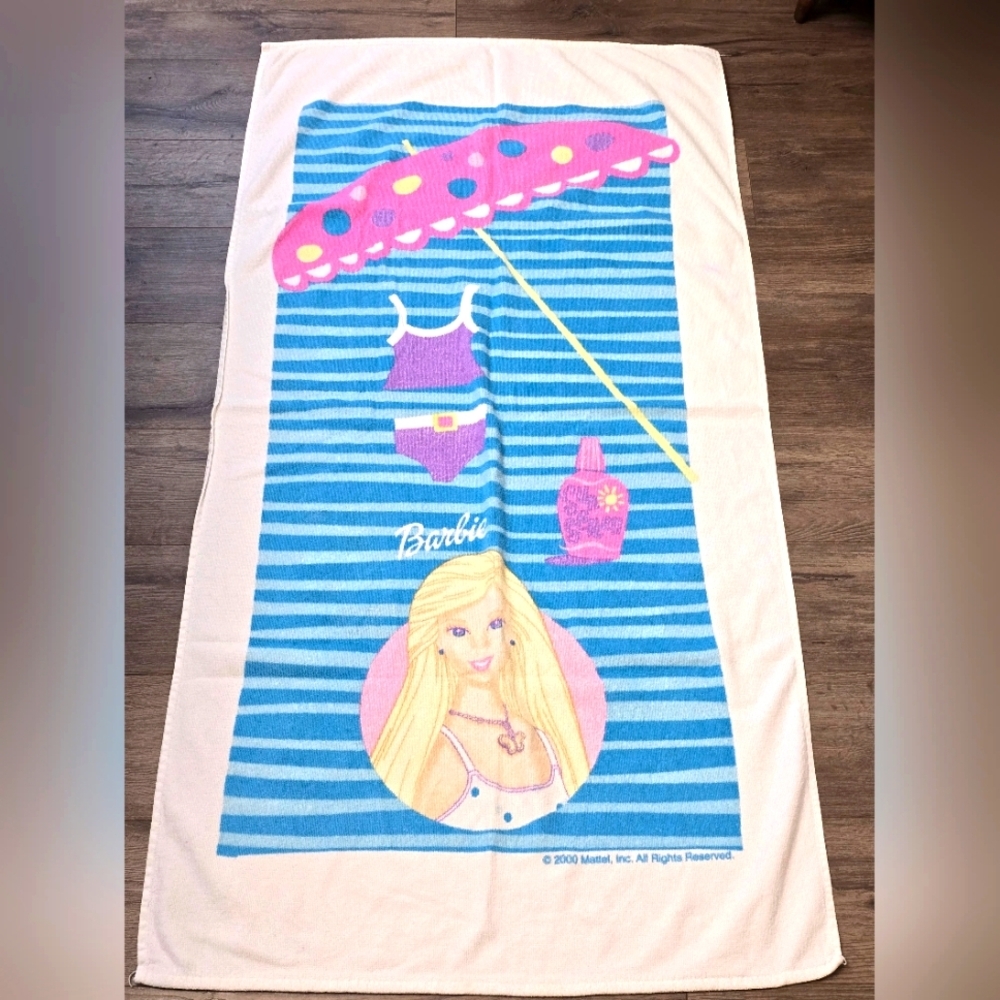 Barbie Beach Towel 2000 Mattel Vintage Beach Pool Vacation Collector 100% Cotton